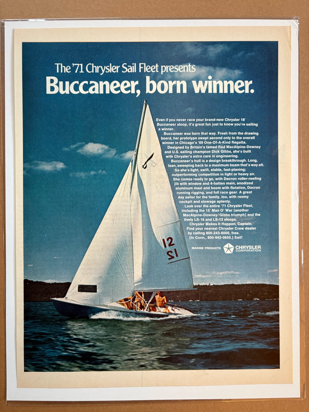 1971 Chrysler Buccaneer Sailboat Original Vintage Magazine Ad Marine Sailing